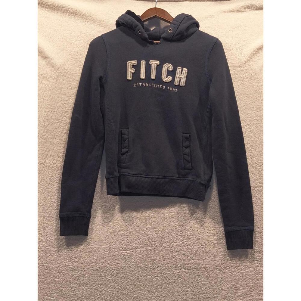 Abercrombie & Fitch Women's Large Warm Sweatshirt Hoodie Navy Blue Distressed - Picture 1 of 7